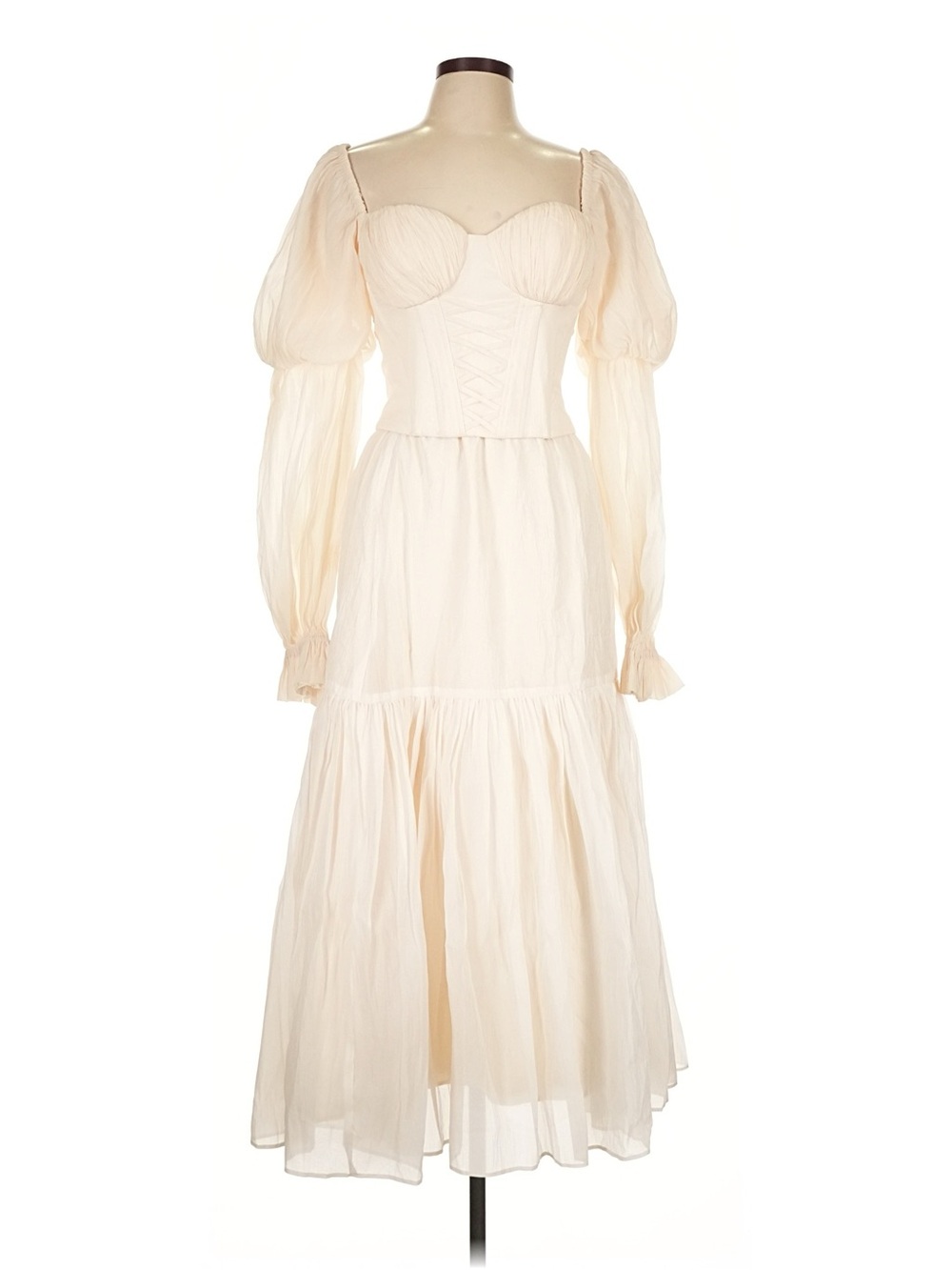NWT Sovintage Cream Puff-Sleeve Corset Midi Dress 2 pieces